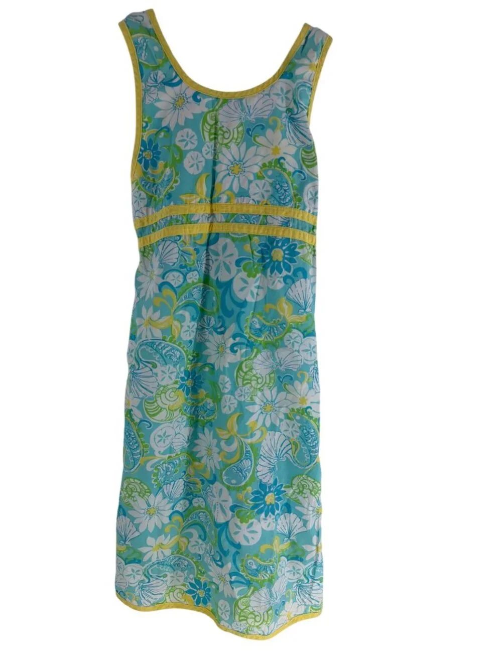 Lilly Pulitzer Vintage Girls Floral Sundress Size 7 Smocked Back Blue Green Yell